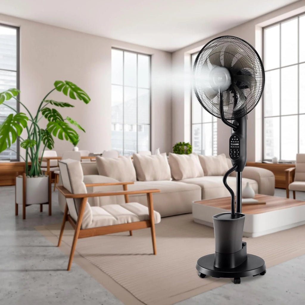 UFESA Mist Fan VNDC Ventilateur Brumisateur, Ultra Silencieux, Télécommande, 3 Modes, Minuterie, 9 Vitesses, 40cm de Diamètre, 8 Pales, 60W, Noir
