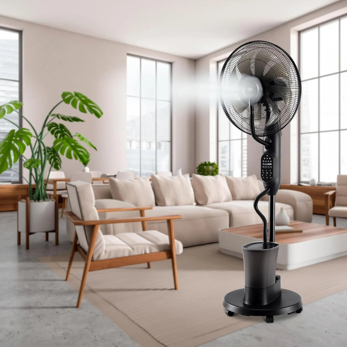 UFESA Mist Fan VNDC Ventilateur Brumisateur, Ultra Silencieux, Télécommande, 3 Modes, Minuterie, 9 Vitesses, 40cm de Diamètre, 8 Pales, 60W, Noir