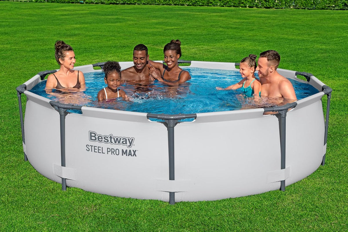 Bestway Steel Pro Max Frame Kit Piscine avec Pompe à Filtre Ø 305 x 76 cm, Gris Clair, Rond