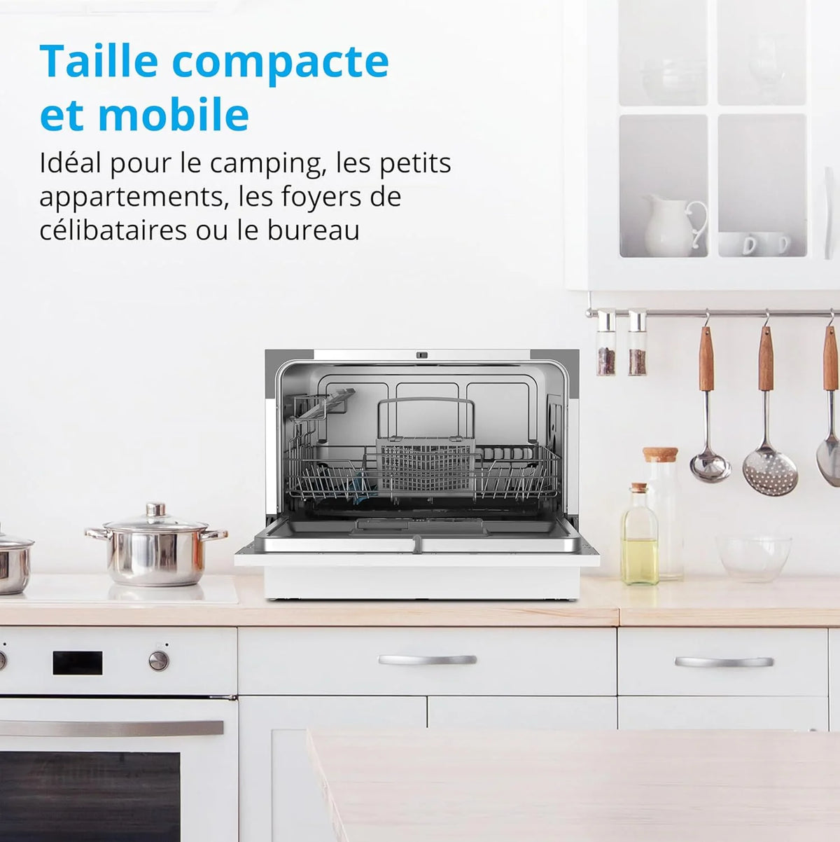 MEDION Lave-vaisselle de table DWT 60 (capacité 6 couverts, 7 programmes, affichage LED, 47dB, MD37496), blanc