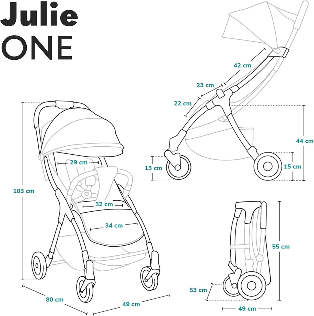 LIONELO Julie One Poussette canne legere Ultra compacte Pliable en un seul geste (0-22 kg), sac de transport, repose-pieds dossier, réglable jusqu'à, moustiquaire