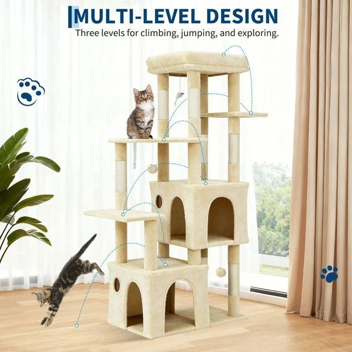 Arbre à chat - GARVEE - Arbre à chat multi-niveau avec griffoirs, escalade, hamac et niches, hauteur 188 cm - Gris foncé