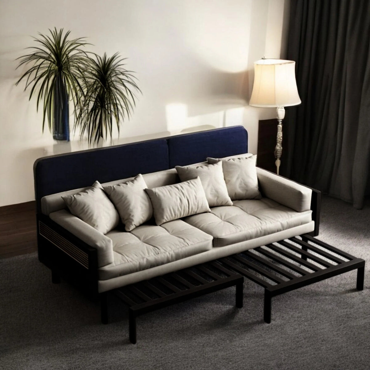 Nismaaya Multifunction Pull Out Sofa Cum Bed Solid Wood Frame
