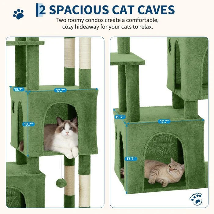 Arbre à chat - GARVEE - Arbre à chat multi-niveau avec griffoirs, escalade, hamac et niches, hauteur 188 cm - Gris foncé