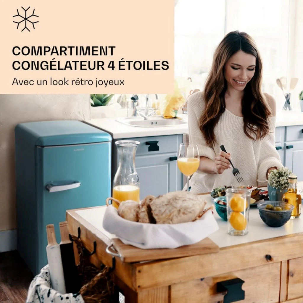 KLARSTEIN Laika - Congélateur, volume total 60 litres, thermostat 5 niveaux, 0 à -18°C, 3 clayettes, pose libre, design rétro - rouge