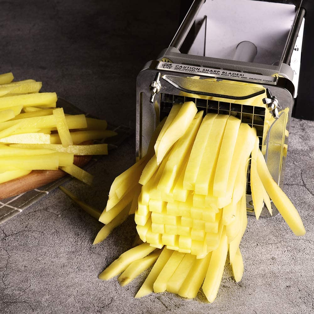 Cortador Eléctrico de Papas Fritas, Sopito de Grado Comercial con Hoja de 1/2 Pulgada de Acero Inoxidable – Perfecto para Papas, Zanahorias y Pepinos