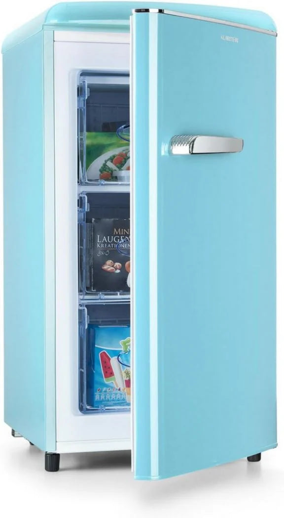KLARSTEIN Laika - Congélateur, volume total 60 litres, thermostat 5 niveaux, 0 à -18°C, 3 clayettes, pose libre, design rétro - rouge