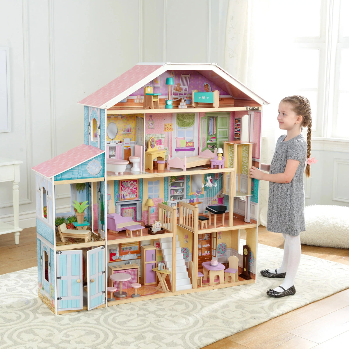 Casa de Muñecas de Madera KidKraft Grand View Mansion con 34 Accesorios, A partir de 3 años