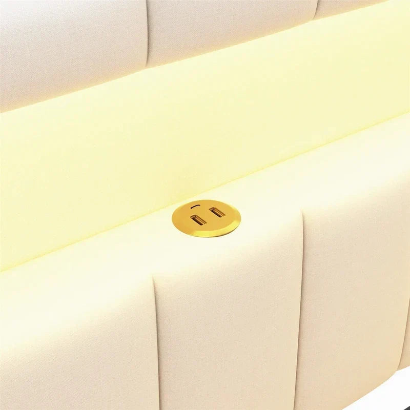 Upholstered Platform Bed with USB Ports & LED Lighting - Full/Twin Size Bed Frame with 2 Storage Drawers - Modern Bedroom