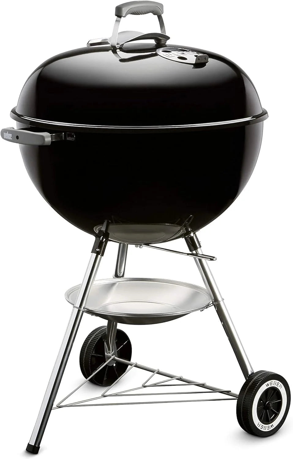 Weber Classic Kettle barbecue au charbon de bois, surface de cuisson Ø 57cm, barbecue avec couvercle et cuve en acier emaillé, thermomètre intégré au couvercle, trépied et roues - Noir (1341504)