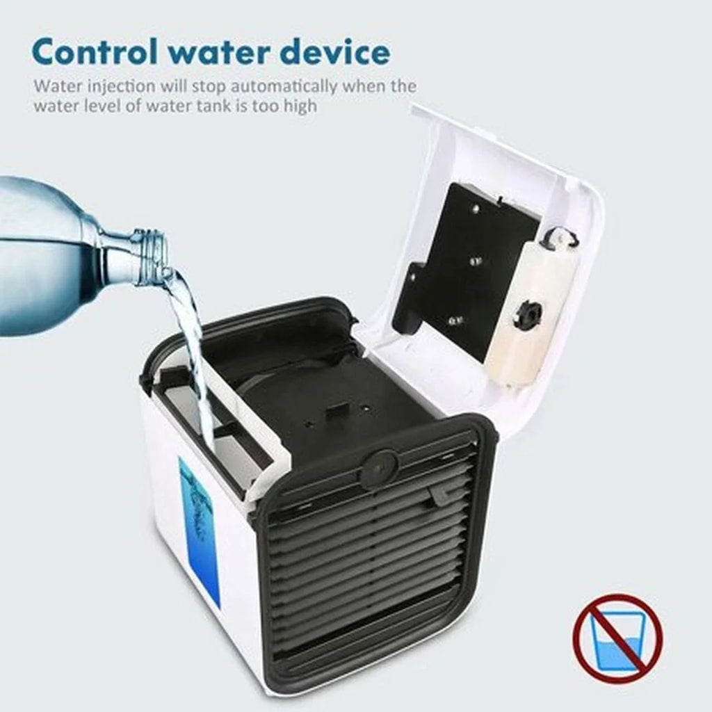 Mini Ventilador Multifuncional de Aire Acondicionado con LED, Humidificador, Purificador de Aire con Batería