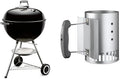 Weber Classic Kettle barbecue au charbon de bois, surface de cuisson Ø 57cm, barbecue avec couvercle et cuve en acier emaillé, thermomètre intégré au couvercle, trépied et roues - Noir (1341504)
