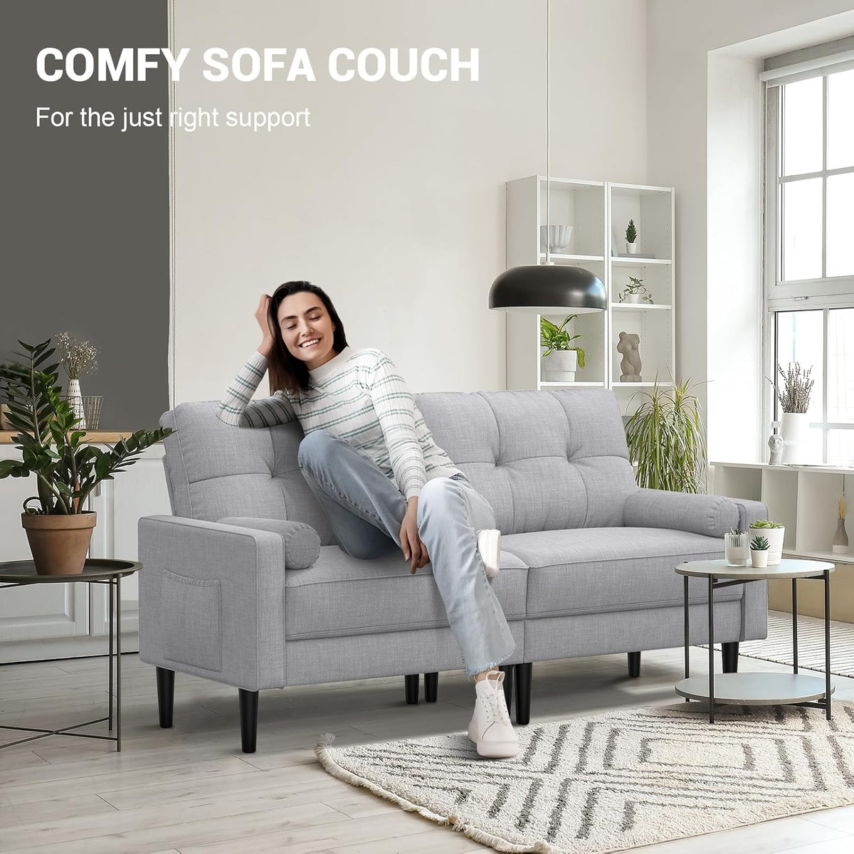 Aotumm Ciort Sofa 2 Plazas, Sofá Moderno con Cojines Gruesos, 2 Almohadas, Cómodo Sofá de Cuero con 2 Bolsillos de Almacenamiento para Sala de Estar/Dormitorio/Oficina, Sofá Pequeño (Marrón)