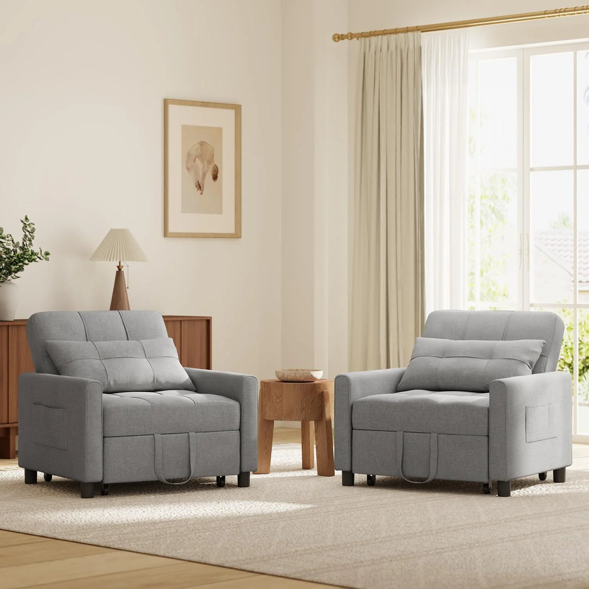 Xbro Fauteuil-lit 3 en 1 Convertible 1 Place, Fauteuil-lit avec Fonction Lit, Canapé-lit Réglable avec Coussin et Sac, Fauteuil avec Fonction Lit pour Petit Appartement (Gris Clair)
