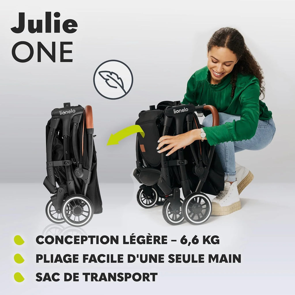 LIONELO Julie One Poussette canne legere Ultra compacte Pliable en un seul geste (0-22 kg), sac de transport, repose-pieds dossier, réglable jusqu'à, moustiquaire