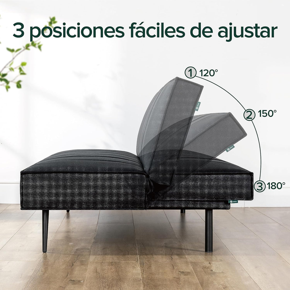 Zinus Quinn Clic Clac Sofá Cama - Sofá Cama Plegable 2 en 1 - Adecuado para habitaciones de invitados y espacios pequeños - Gris
