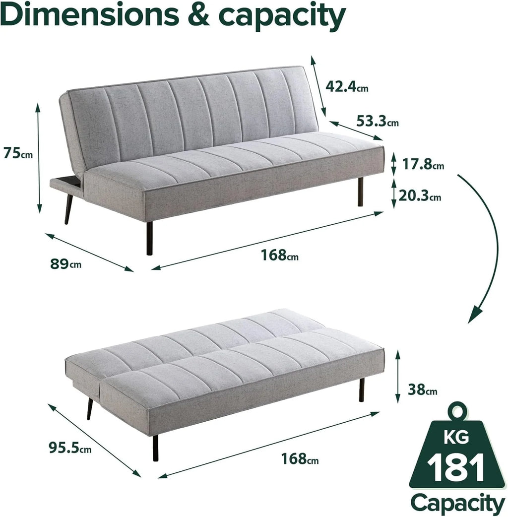 Zinus Quinn Clic Clac Sofá Cama - Sofá Cama Plegable 2 en 1 - Adecuado para habitaciones de invitados y espacios pequeños - Gris