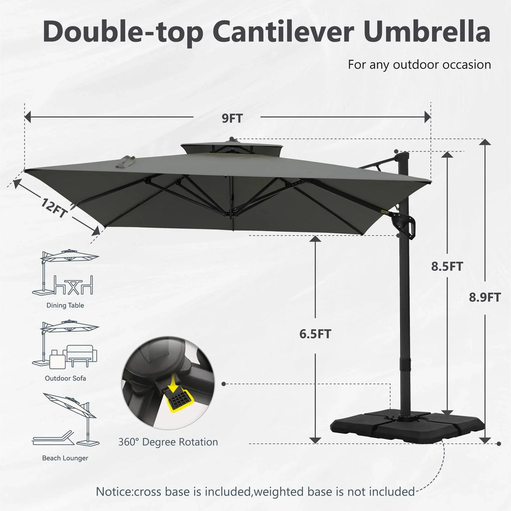 MAISON ARTS 12 FT Automatic Hydraulic Cantilever Umbrella Aluminum Pole 360 Degree Rotation