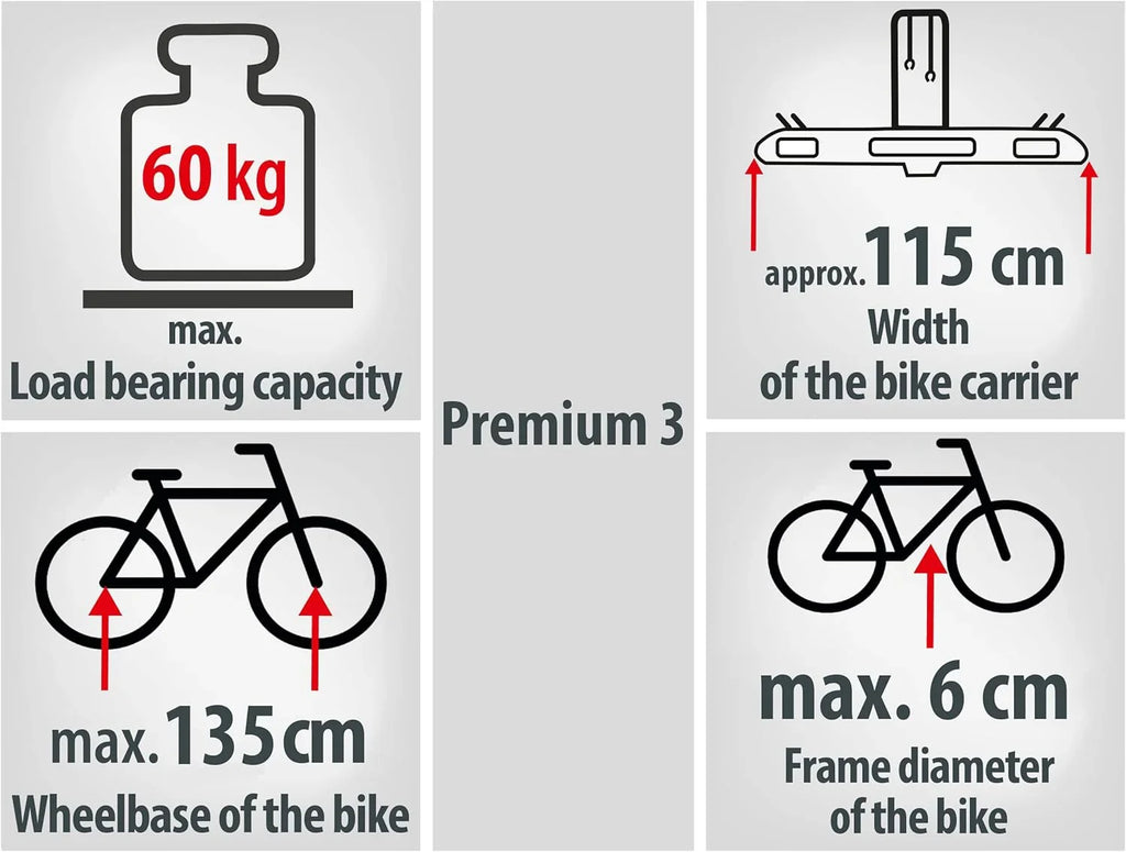EUFAB porte-vélos Premium 11522 pour 3 vélos, attelage, pliable