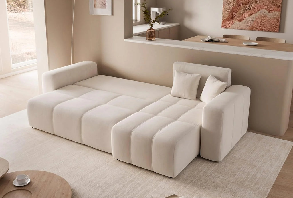 Canapé d'angle Convertible 145x248 à Gauche ou à Droite - Canapé 3 Places Convertible Beige avec Espace de Rangement