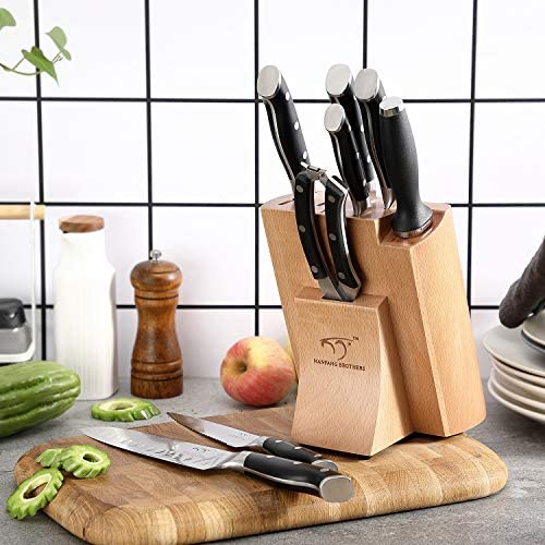 Juego de cuchillos de cocina Damascus, set de 9 piezas con bloque, mango ergonómico ABS para cuchillos de chef, afilador de cuchillos y tijeras de cocina, bloque de madera de haya