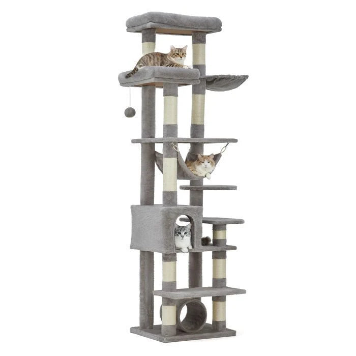Arbre à chat - GARVEE - Arbre à chat multi-niveau avec griffoirs, escalade, hamac et niches, hauteur 188 cm - Gris foncé