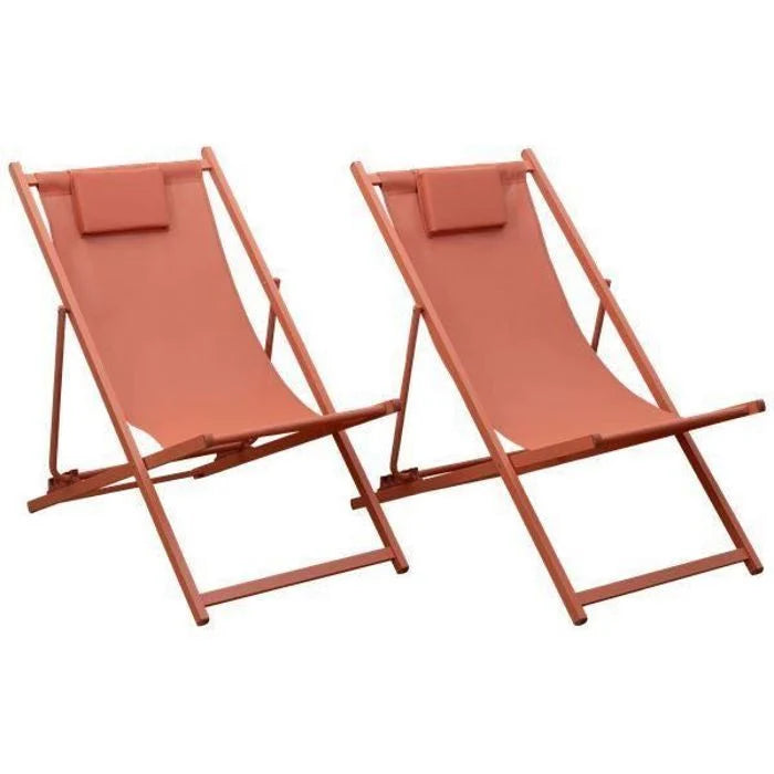Lot de 2 chiliennes CYPRUS - textilène terracotta/structure terracotta