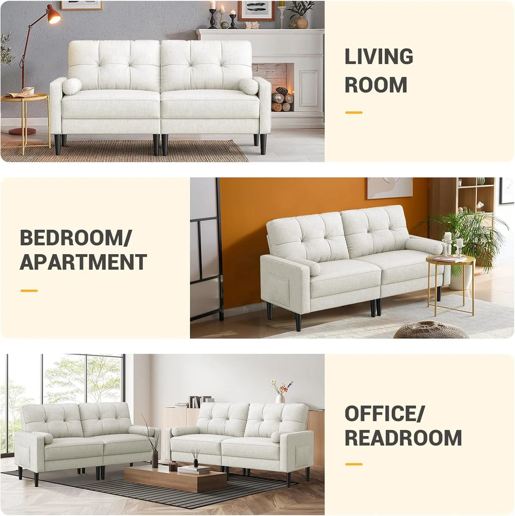 Aotumm Ciort Sofa 2 Plazas, Sofá Moderno con Cojines Gruesos, 2 Almohadas, Cómodo Sofá de Cuero con 2 Bolsillos de Almacenamiento para Sala de Estar/Dormitorio/Oficina, Sofá Pequeño (Marrón)