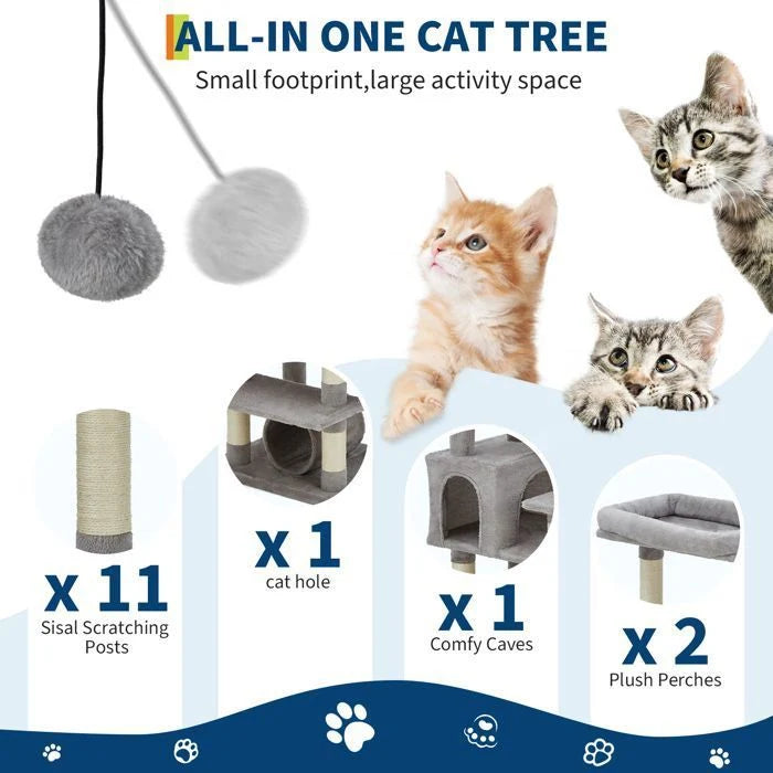 Arbre à chat - GARVEE - Arbre à chat multi-niveau avec griffoirs, escalade, hamac et niches, hauteur 188 cm - Gris foncé