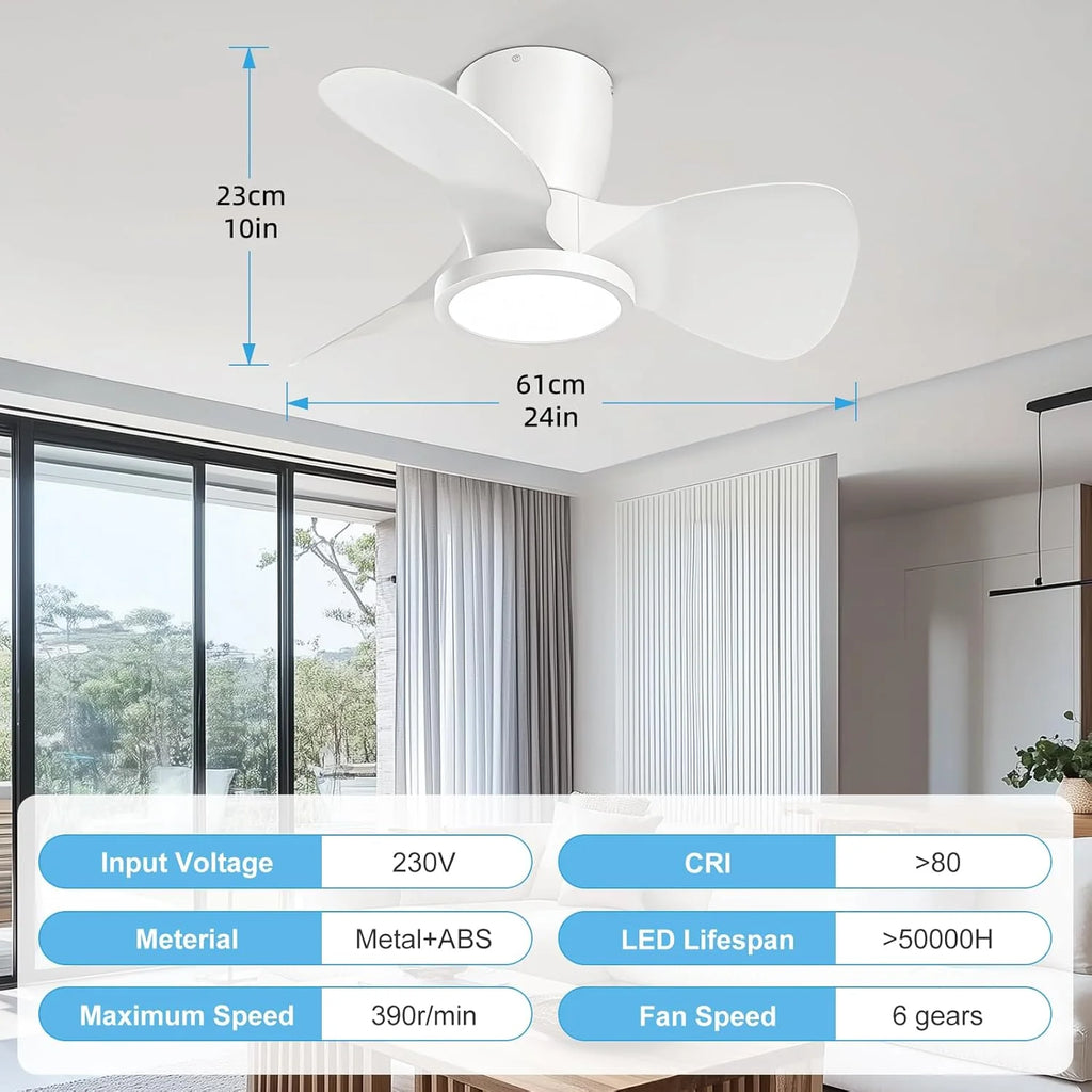 Ventilador de techo con luz Ateroll, Ø61 cm, LED regulable 3CCT (3000K-4000K-5000K), 1500LM, con control remoto, 6 velocidades, temporizador, ideal para sala y dormitorio