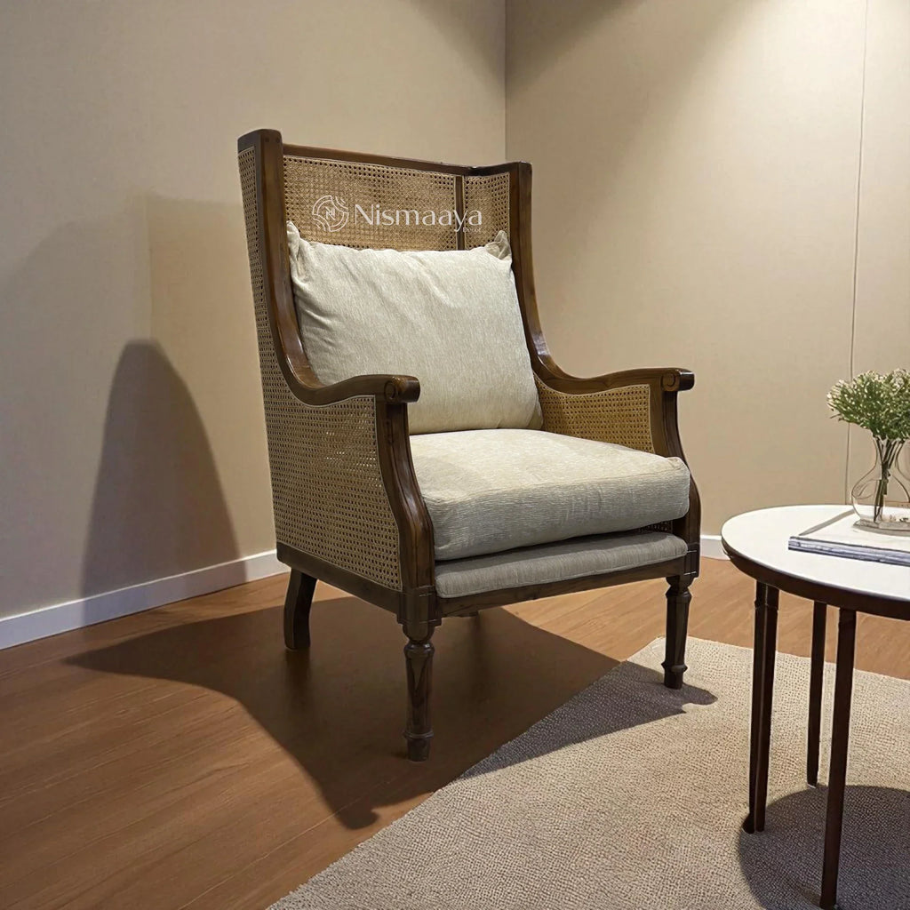 Nismaaya Pablo Teak Wood & Rattan Natural Finish Arm Chair