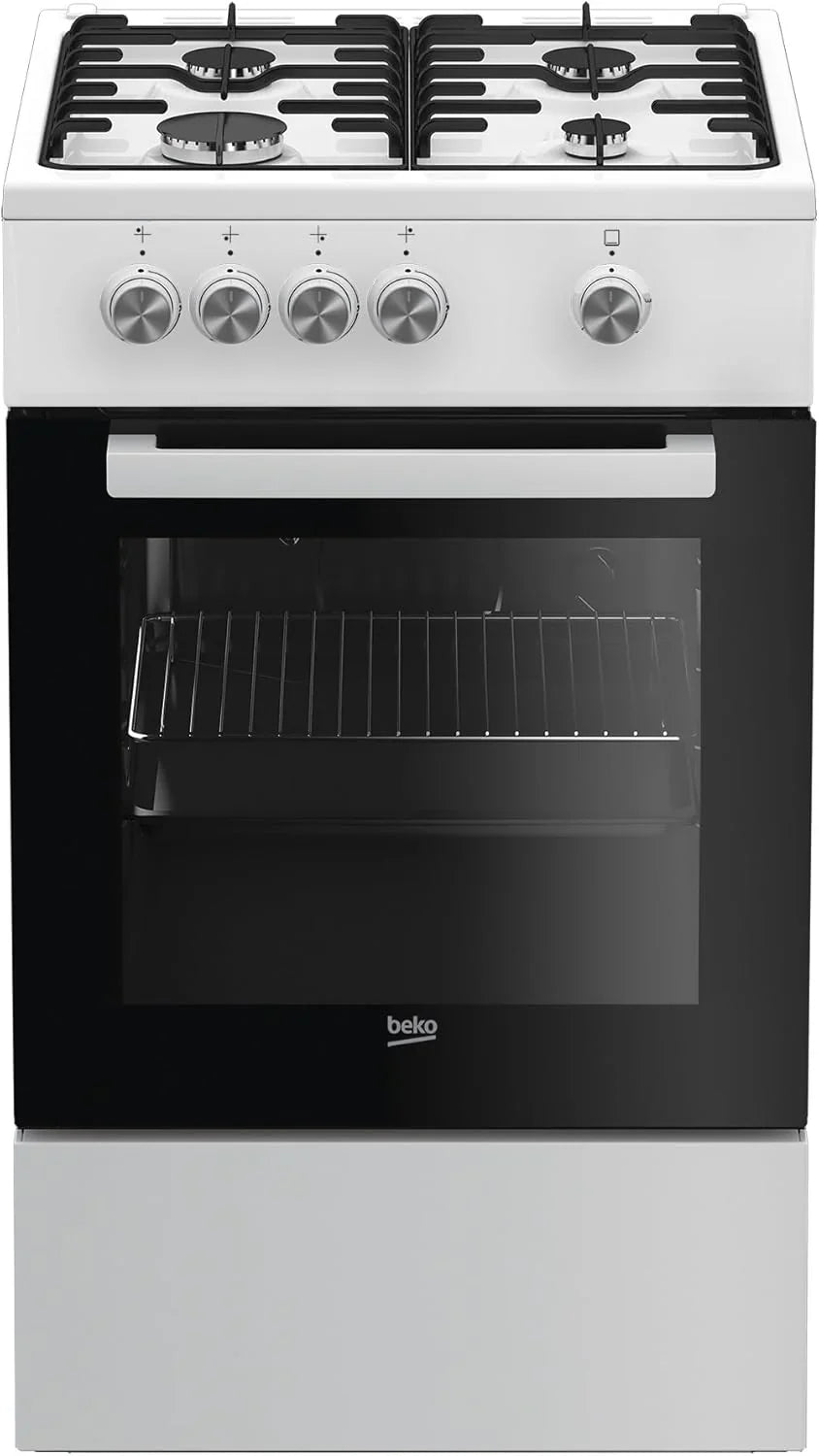 Beko cuisinière gaz FSG52000DWC, autonome, blanc, rotatif, foyer avant