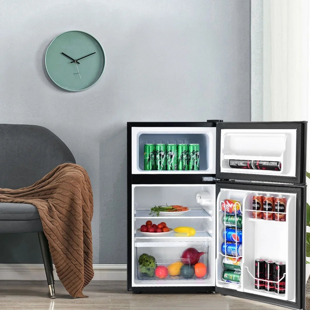 Réfrigérateur Compact Mini-réfrigérateur 90 L Congélateur Séparé avec Design à 2 Portes Fonctionnement Silencieux Blanc/Gris/Noir
