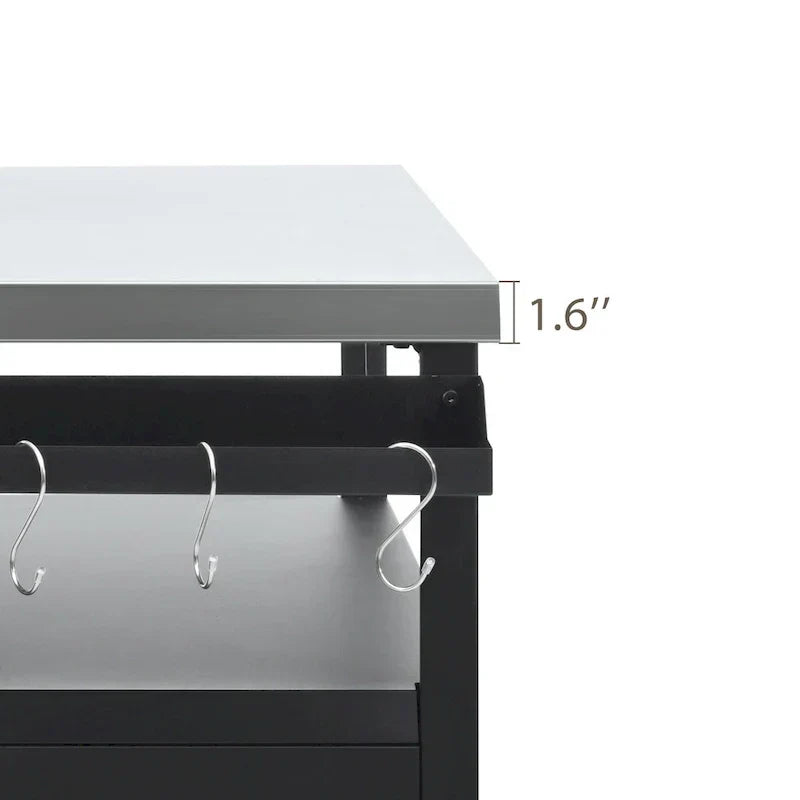 Outdoor Kitchen Island With Stainless Steel Tabletop,Metal Grill Cart Table With Storage Cabinet - N/A