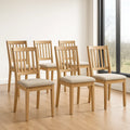 Lot de 6 chaises de salle à manger en bois de chêne avec coussin beige