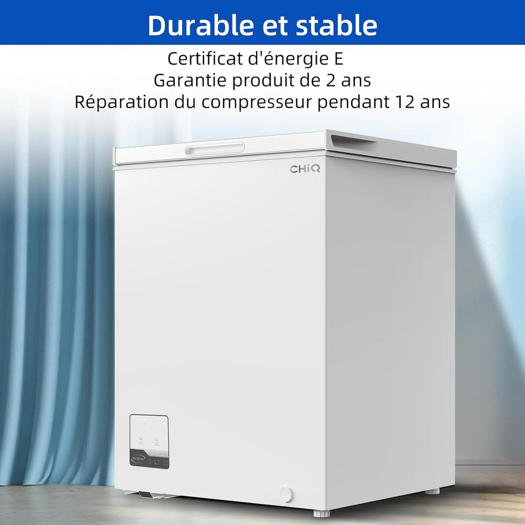 Congélateur coffre CHiQ 142L, 63,5 x 55,6 x 83,5cm, Congélateur Inverter, Affichage de la température extérieure, Mode de congélation rapide -32℃, Grille métallique,Faible bruit