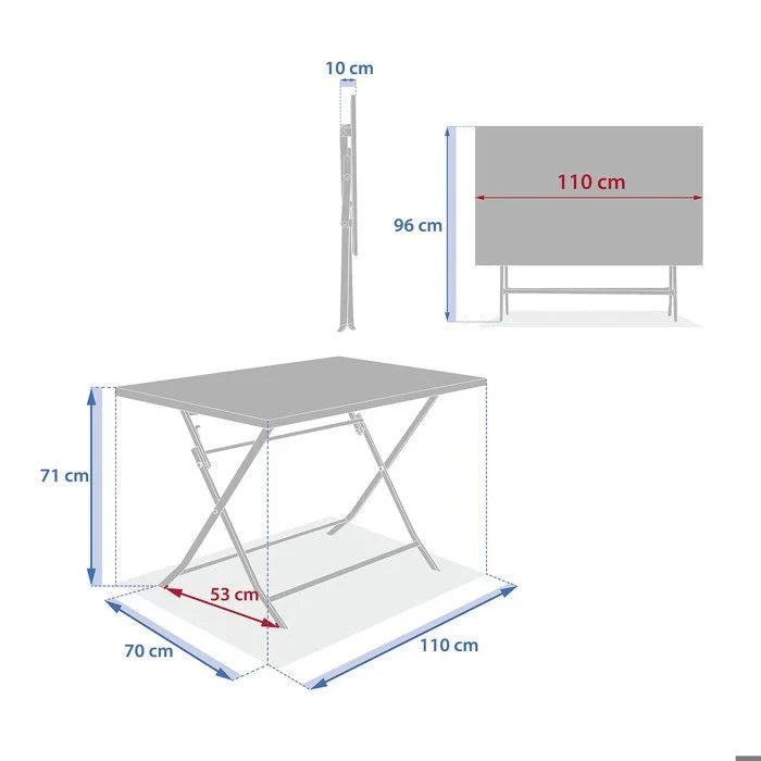Table de jardin pliante carrée "Greensboro" pétrole 2 places en acier traité époxy - Hespéride