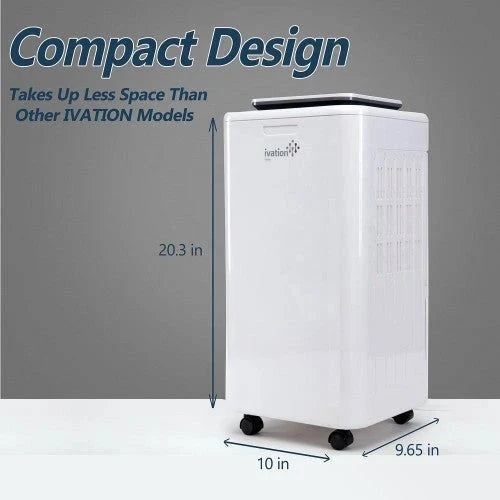 Deshumidificador compacto Ivation de 11 pintas – con manguera de drenaje continuo para espacios pequeños, baño, ático, espacio de arrastre y closets – para espacios de hasta 20 metros cuadrados (216 pies cuadrados).