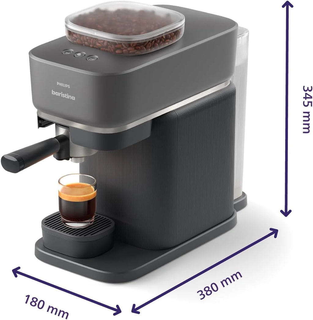 Philips Baristina Machine à expresso - Un véritable expresso, en toute simplicité - Compacte - 16 bars de pression - Broyeur intégré - Machine blanche avec porte-filtre blanc (BAR300/00)