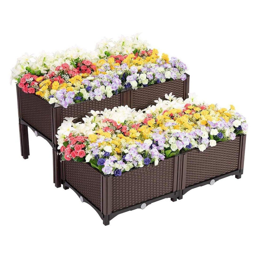 Kit de Jardín Elevado de Plástico para Plantas y Verduras – Set de 4