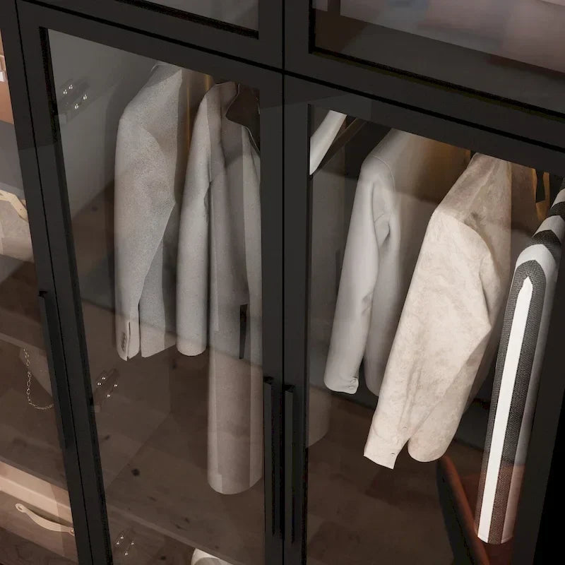 47.2 Wide Armoire LED Light All Glass Door Closet Cabinet Wardrobe