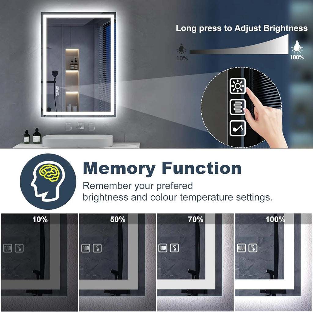 S'bagno Espejo-Baño-con-Luz 120x70cm, Espejo-Baño-LED-Bluetooth con Función Antivaho, 3000K/4000K/6500K, Regulable, Memoria, Cristal Templado HD, IP44-Espejos-de-Baño-con-LED, Horizontal/Vertical
