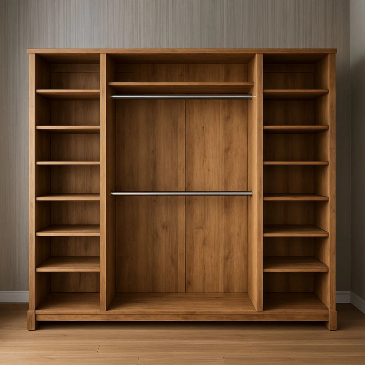 Armoire en Bois avec Étagères et Tringles Métalliques 200cmx180cmx60cm
