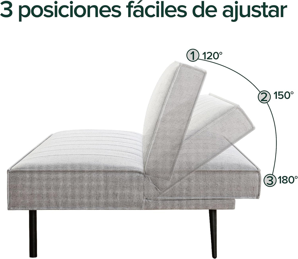 Zinus Quinn Clic Clac Sofá Cama - Sofá Cama Plegable 2 en 1 - Adecuado para habitaciones de invitados y espacios pequeños - Gris