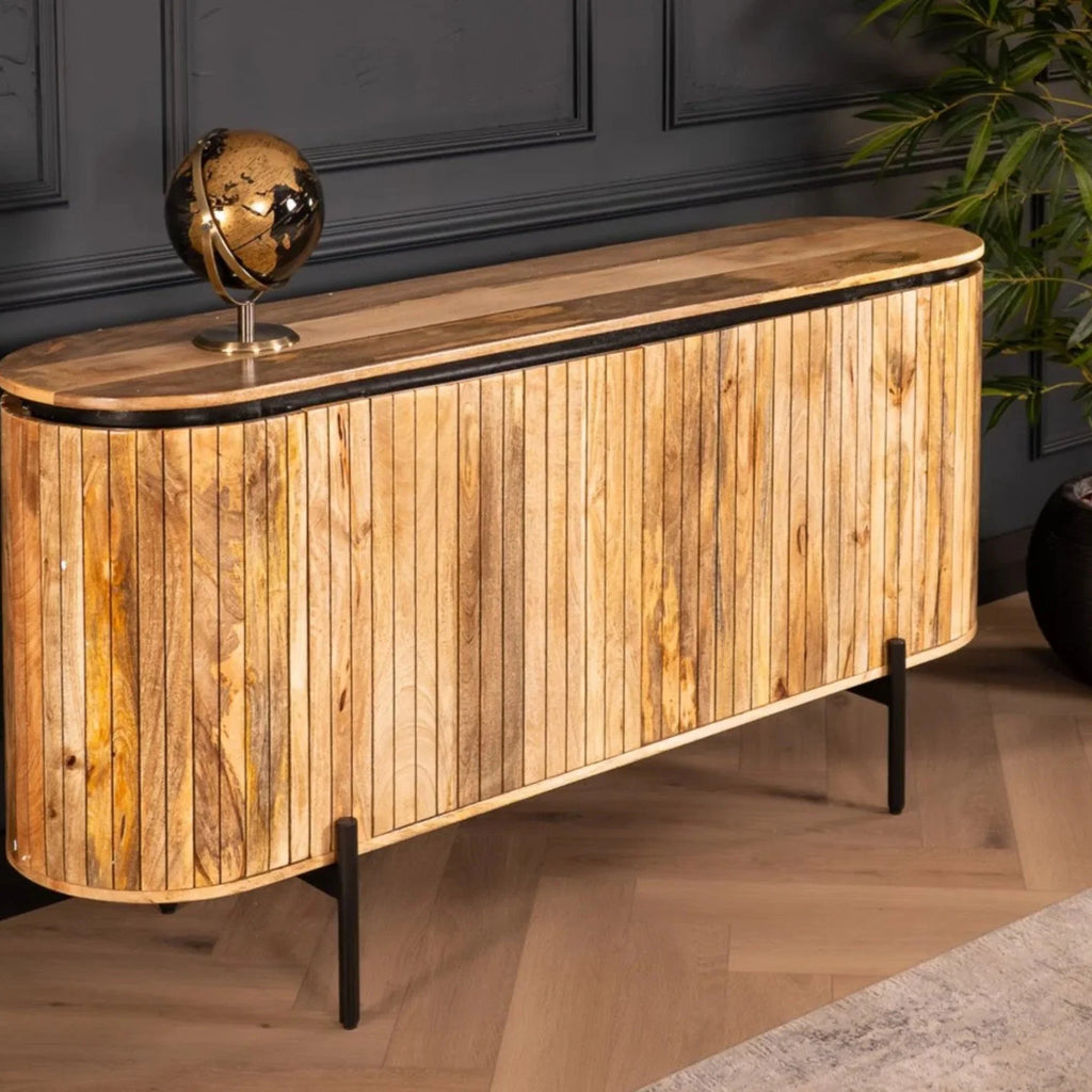 Flute Art Deco Design Solid Mango Wood 4 Doors Sideboard