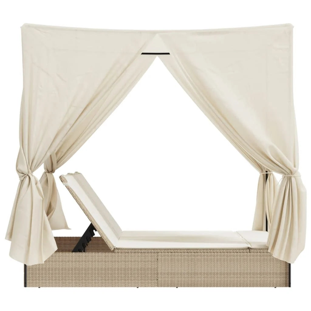 Tumbona | Silla Doble Con Techo Y Cortinas Ratán Sintético Beige Cfw457081
