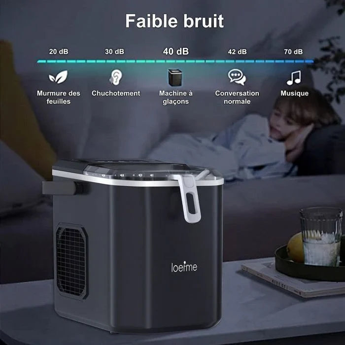 LOEFME Machine à glaçons 1.2L-9 Glaçons en 6 min 12kg/24h- autonettoyante silencieuse, deux tailles de glace，Avec support
