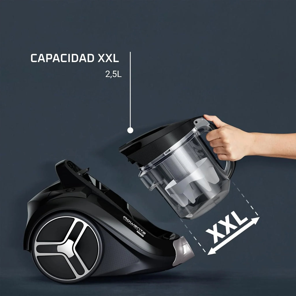 Rowenta Compact Power XXL Aspiradora sin Bolsa, Motor Eficiente Energéticamente de 900W, Filtración Ciclónica Avanzada, Depósito Extra Grande de 2.5L, Compacta, Kit Clásico, Modelo RO4B23