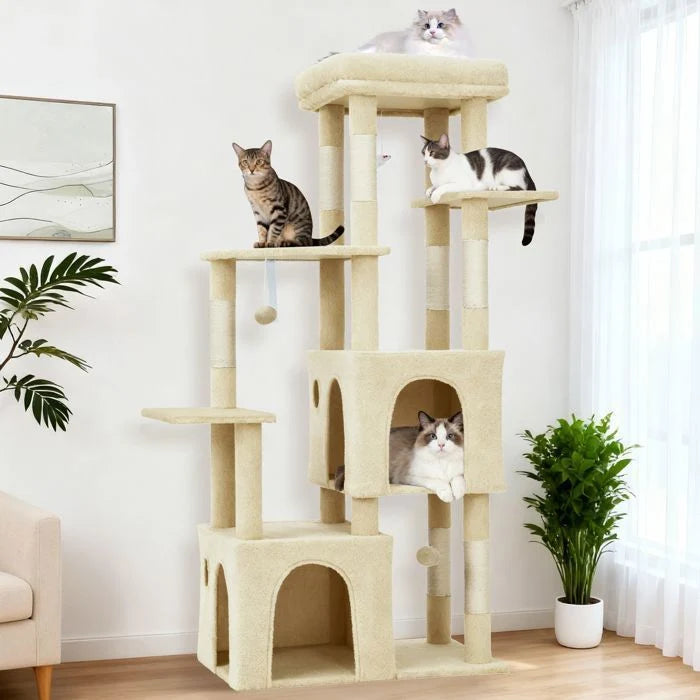Arbre à chat - GARVEE - Arbre à chat multi-niveau avec griffoirs, escalade, hamac et niches, hauteur 188 cm - Gris foncé