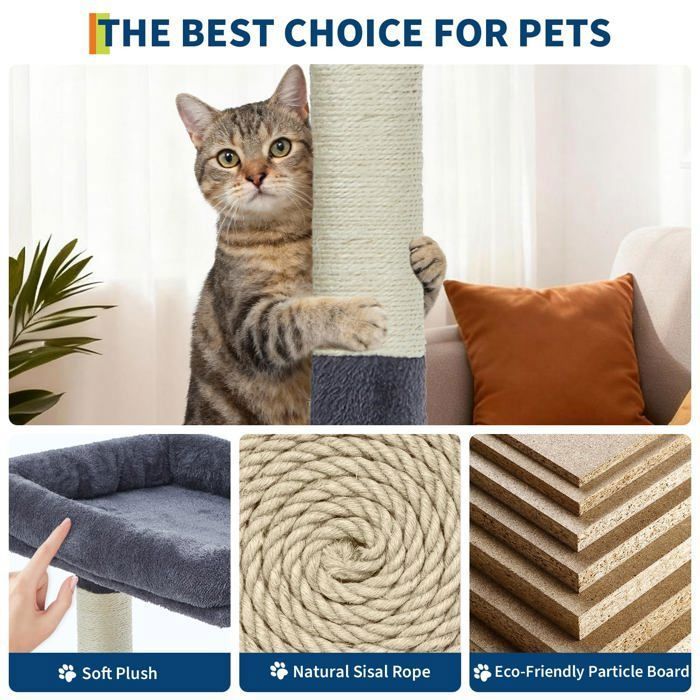 Arbre à chat - GARVEE - Arbre à chat multi-niveau avec griffoirs, escalade, hamac et niches, hauteur 188 cm - Gris foncé